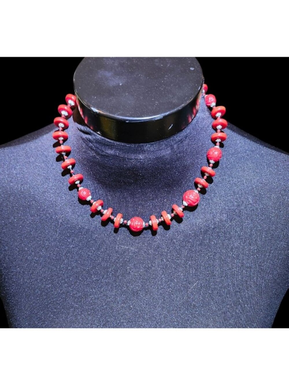 Vintage Czech Molded Beaded Red Art Deco Necklace - Picture 6 of 10